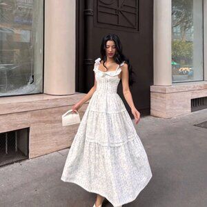 Cottagecore Floral Romantic Prairie Chic Blue Floral Maxi Dress